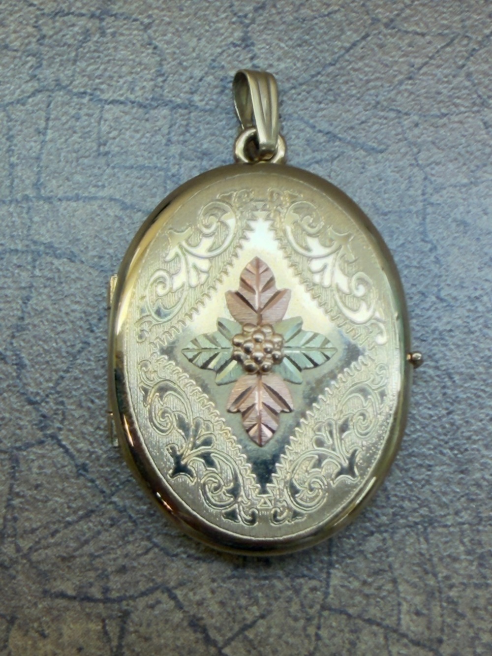 Gold-Tone Floral Engraved Oval Locket Pendant - Gold
